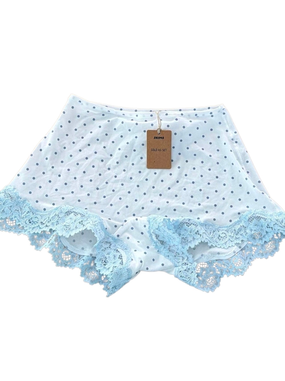 NWT Skims Fits Everybody Lace Boyshort Blue White Slate Dot Print XS